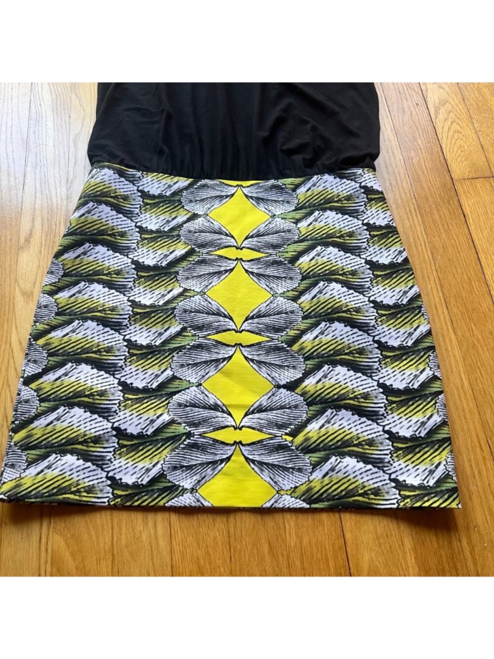 ARTELIER Nicole Miller Size 8 Black Yellow White Geometric Blouson Pencil Dress - Picture 3 of 13